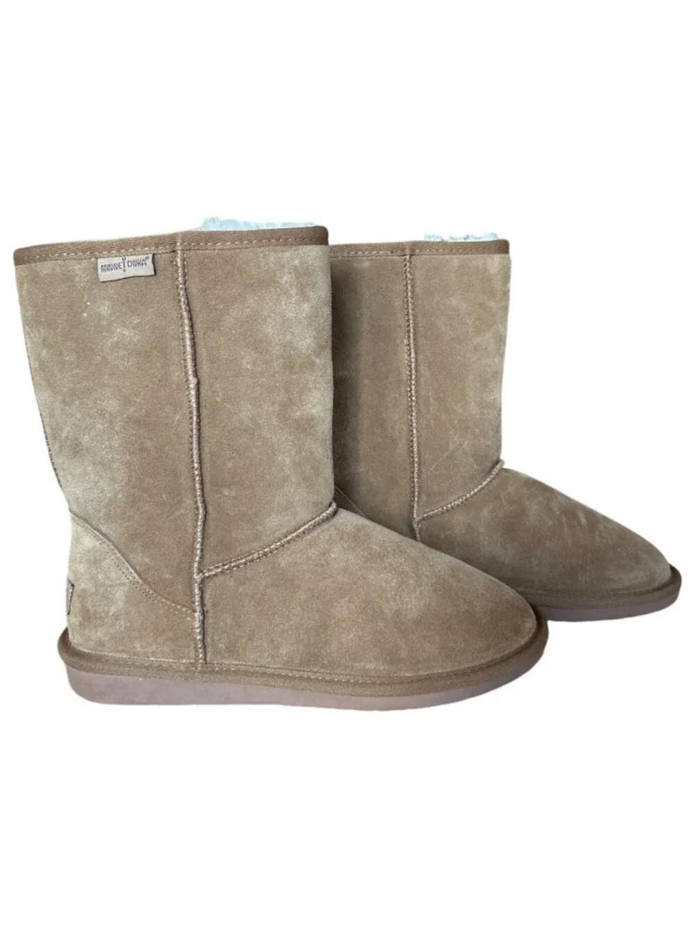 Minnetonka Callahan Short Boots Women's 10 Tan Suede Faux Fur Ankle Boots